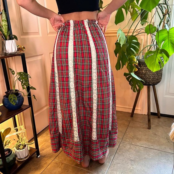 RARE Vintage 70s Mr. Hank Plaid Prairie Maxi Skirt Patchwork Lace Hippie Gypsy - Picture 3 of 12